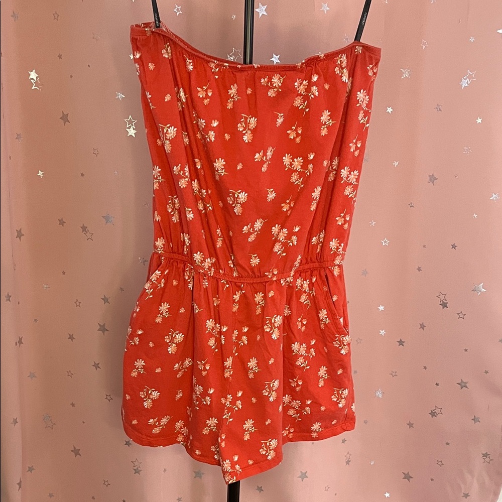 Forever 21 Strapless Red/Orange Floral Romper